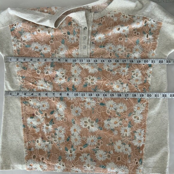 Miss Me Top M Oatmeal Embroidered Short Sleeve - Picture 5 of 12